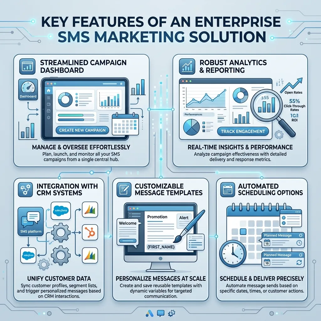 What are the key features of an enterprise SMS marketing solution